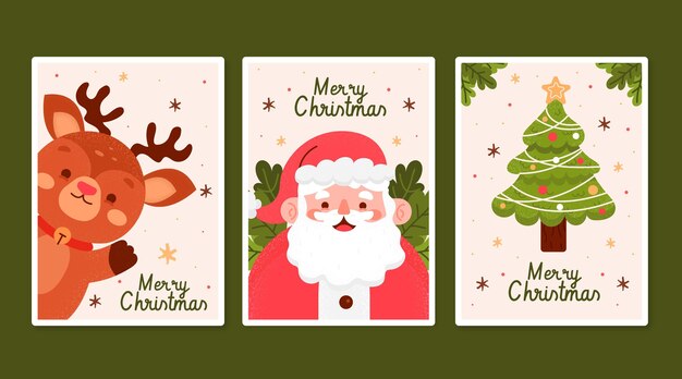 Colección tarjetas navideñas dibujadas a mano