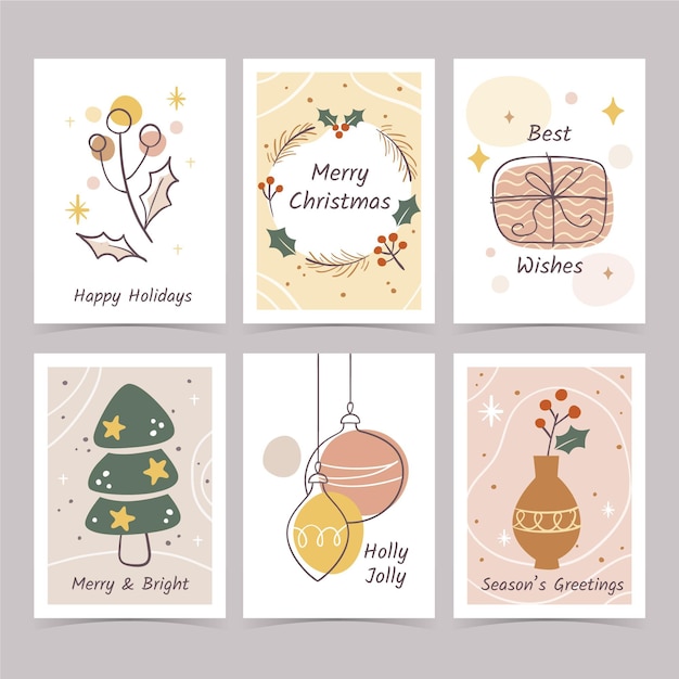 Colección tarjetas navideñas dibujadas a mano