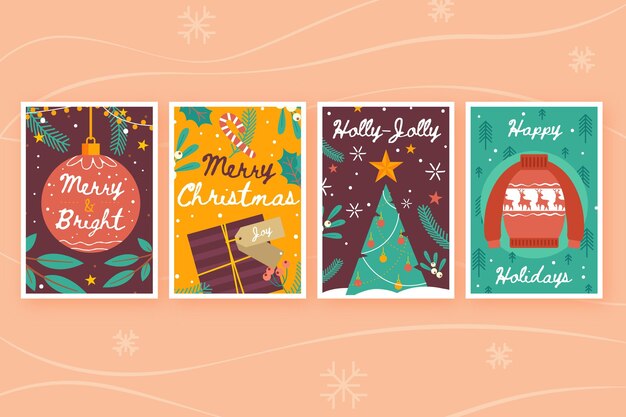 Colección tarjetas navideñas dibujadas a mano