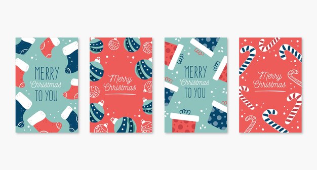 Colección tarjetas navideñas dibujadas a mano