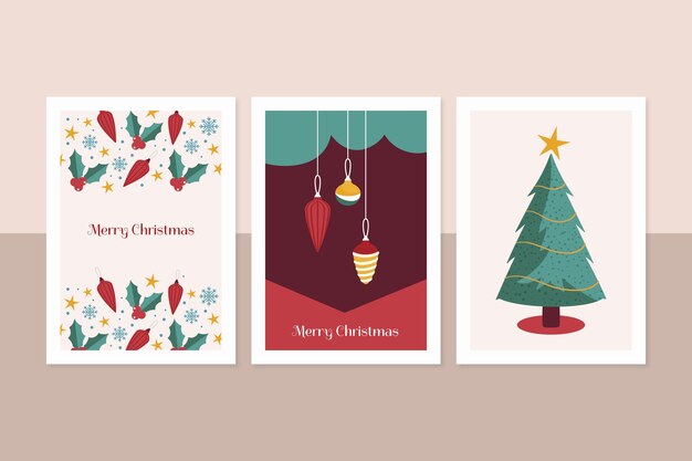 Colección tarjetas navideñas dibujadas a mano