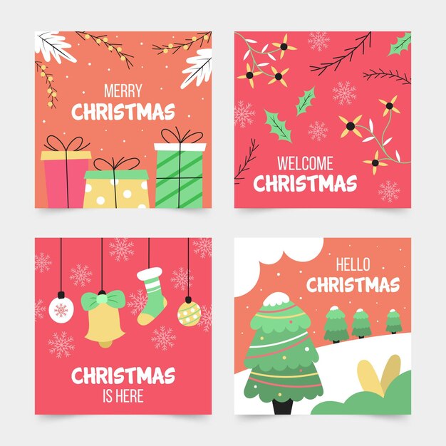 Colección tarjetas navideñas dibujadas a mano