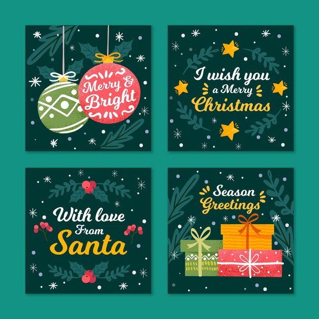 Colección tarjetas navideñas dibujadas a mano