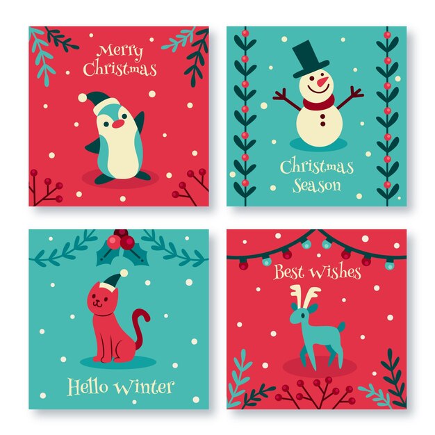Colección tarjetas navideñas dibujadas a mano