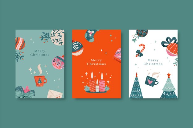 Colección de tarjetas navideñas ornamentales en acuarela