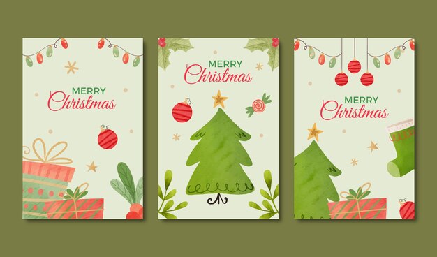 Colección de tarjetas navideñas ornamentales en acuarela