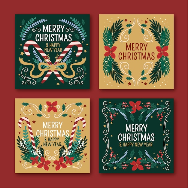 Vector gratuito colección tarjetas navideñas ornamentales dibujadas a mano