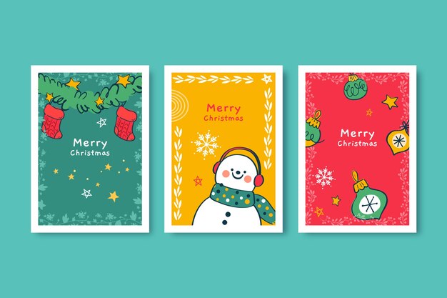 Colección tarjetas navideñas ornamentales dibujadas a mano