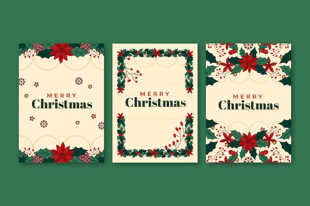 Colección tarjetas navideñas ornamentales dibujadas a mano