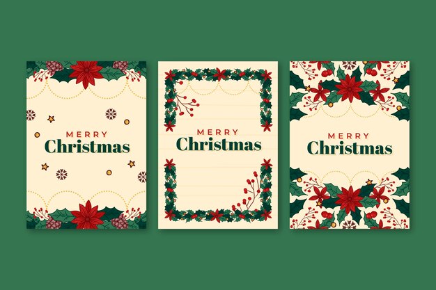 Colección tarjetas navideñas ornamentales dibujadas a mano