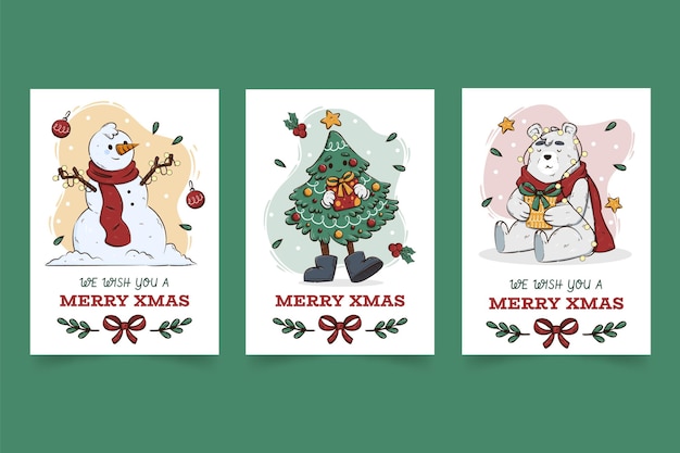 Vector gratuito colección tarjetas navideñas ornamentales dibujadas a mano