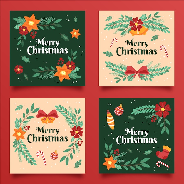 Colección tarjetas navideñas ornamentales dibujadas a mano
