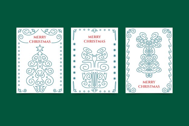 Colección tarjetas navideñas ornamentales planas dibujadas a mano