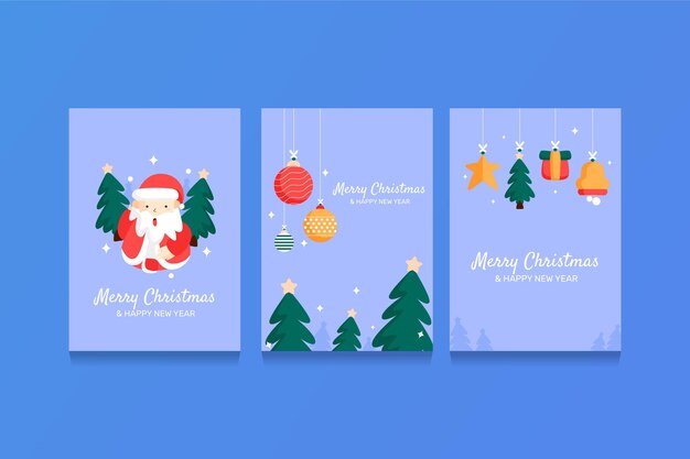 Colección tarjetas navideñas ornamentales planas dibujadas a mano