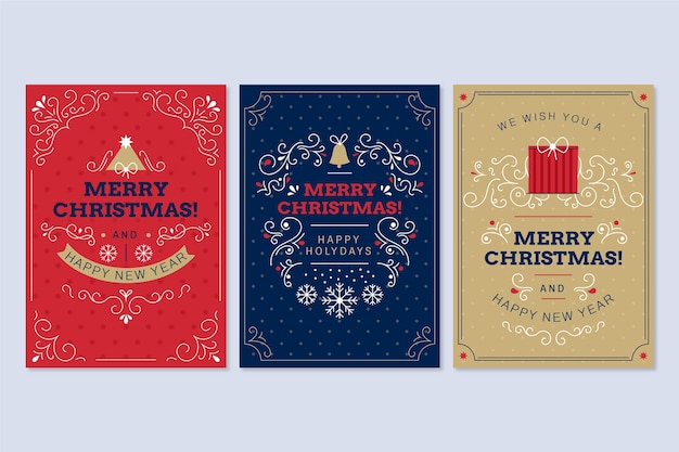 Vector gratuito colección tarjetas navideñas ornamentales planas dibujadas a mano