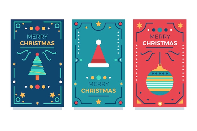Colección tarjetas navideñas ornamentales planas