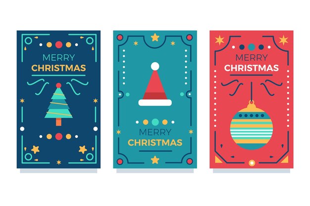 Colección tarjetas navideñas ornamentales planas