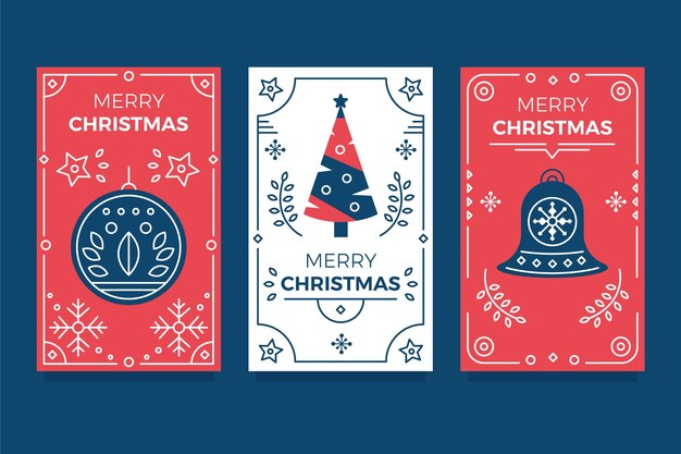 Colección tarjetas navideñas ornamentales planas