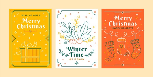 Vector gratuito colección de tarjetas navideñas planas line art