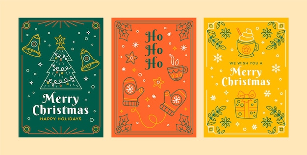 Colección de tarjetas navideñas planas line art