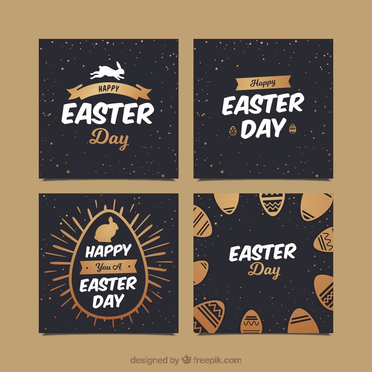 Vector gratuito colección de tarjetas negras y doradas del día de pascua