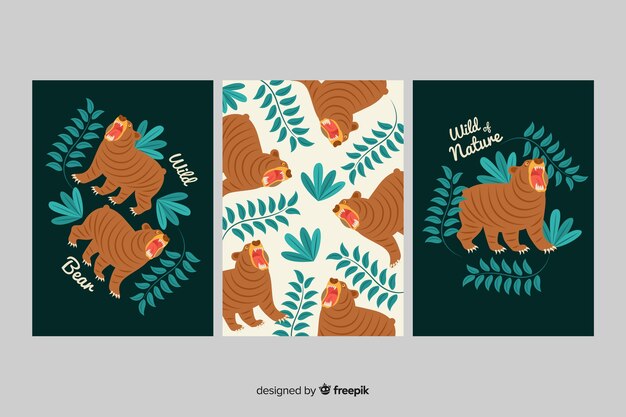 Colección de tarjetas de oso dibujado a mano