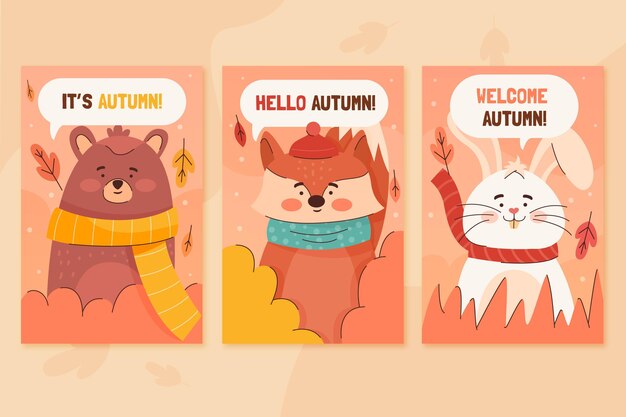 Colección de tarjetas otoñales con animales