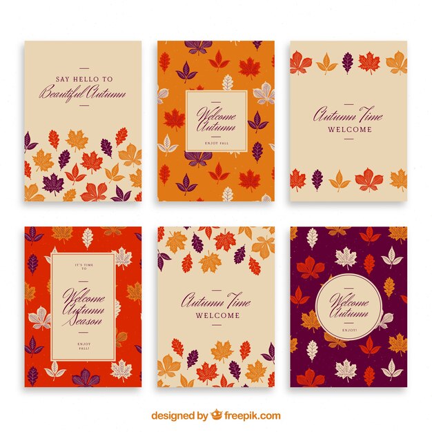 Colección de tarjetas otoñales dibujadas a mano