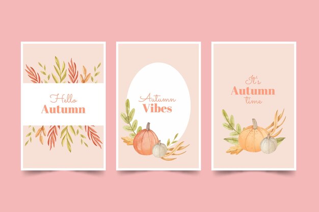 Vector gratuito colección de tarjetas de otoño en acuarela