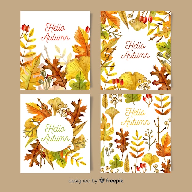 Colección de tarjetas de otoño de acuarela.