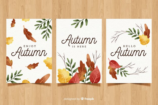 Colección de tarjetas de otoño de acuarela.