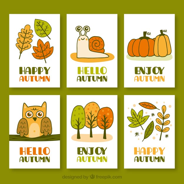 Colección de tarjetas de otoño con animales lindos