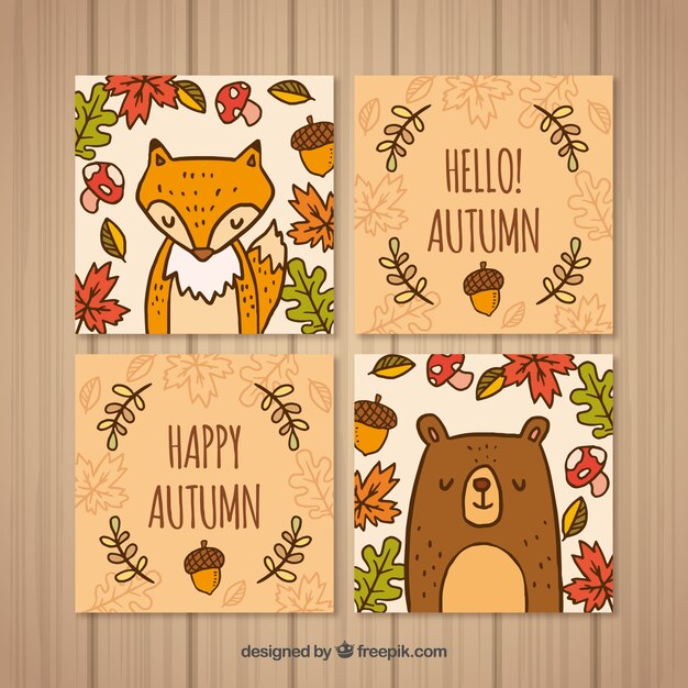 Colección de tarjetas de otoño con animales