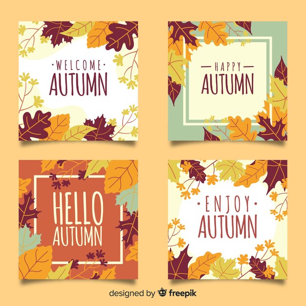 Colección de tarjetas de otoño dibujadas a mano