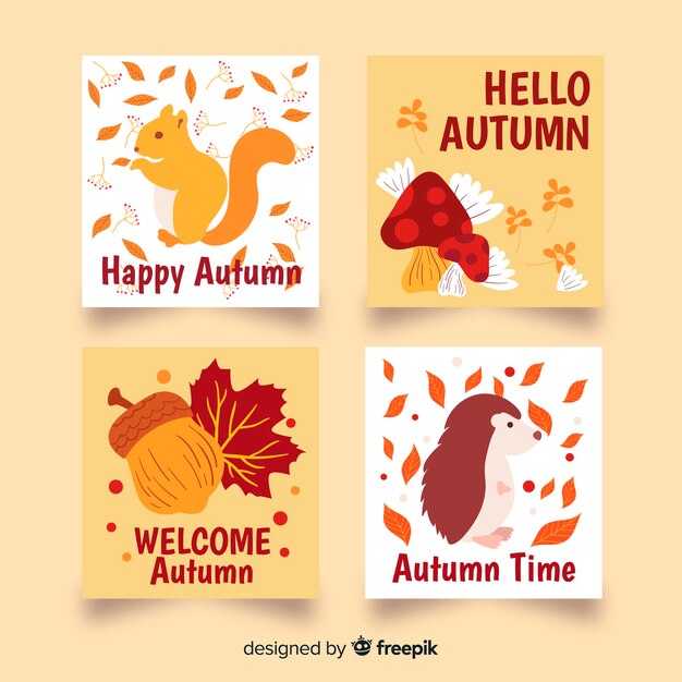 Colección de tarjetas de otoño dibujadas a mano