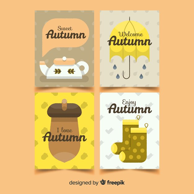 Colección de tarjetas de otoño dibujadas a mano