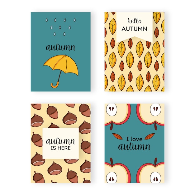 Colección de tarjetas de otoño dibujadas a mano
