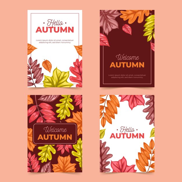 Colección de tarjetas de otoño dibujadas a mano