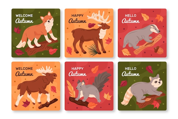 Vector gratuito colección de tarjetas de otoño dibujadas a mano