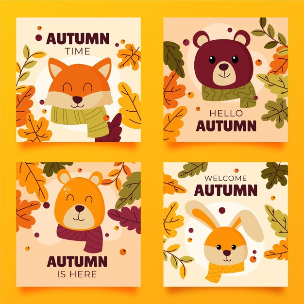 Colección de tarjetas de otoño dibujadas a mano