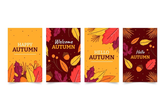Colección de tarjetas de otoño dibujadas a mano