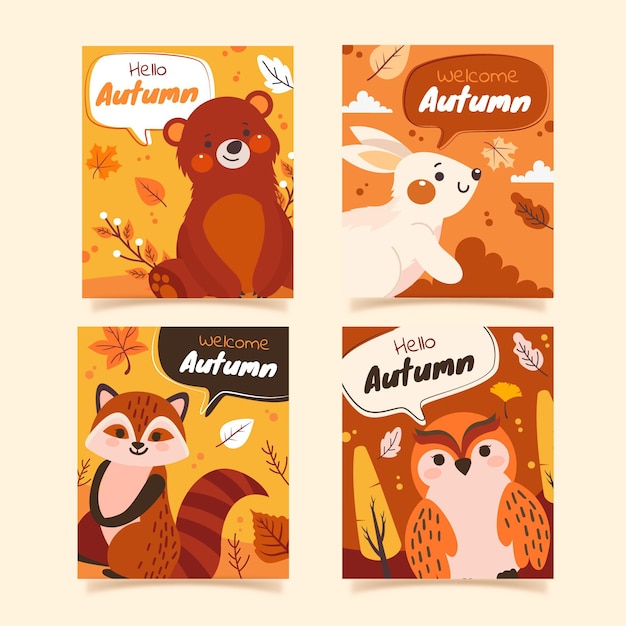 Colección de tarjetas de otoño dibujadas a mano