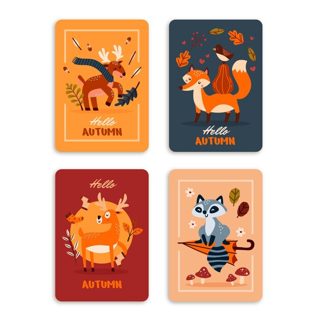 Colección de tarjetas de otoño dibujadas a mano