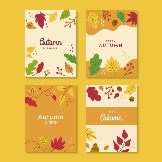 Colección de tarjetas de otoño dibujadas a mano