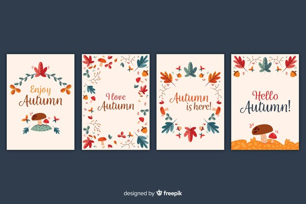 Colección de tarjetas de otoño dibujadas a mano