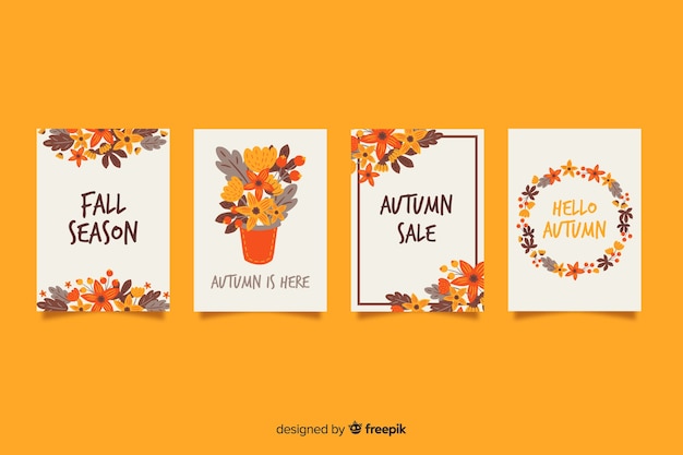 Colección de tarjetas otoño dibujados a mano