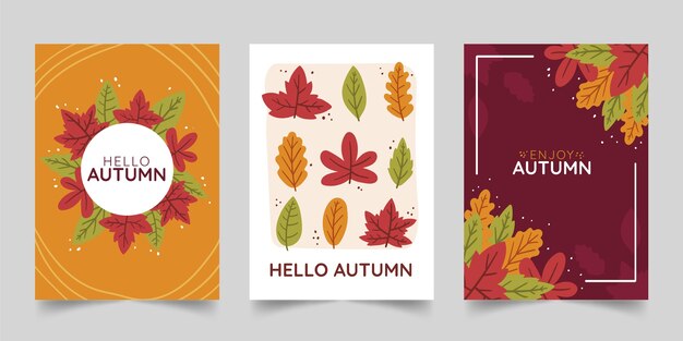 Colección de tarjetas otoño dibujados a mano