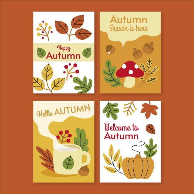 Colección de tarjetas otoño dibujados a mano