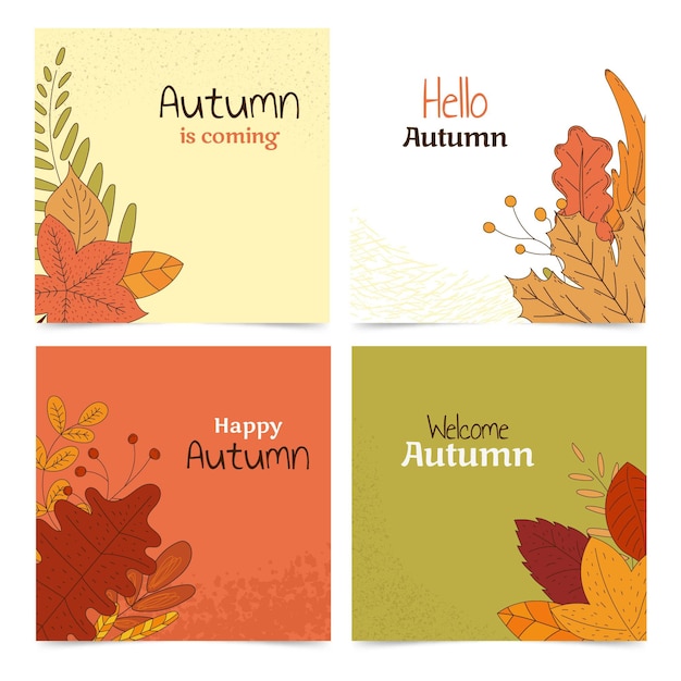 Colección de tarjetas de otoño de dibujos animados