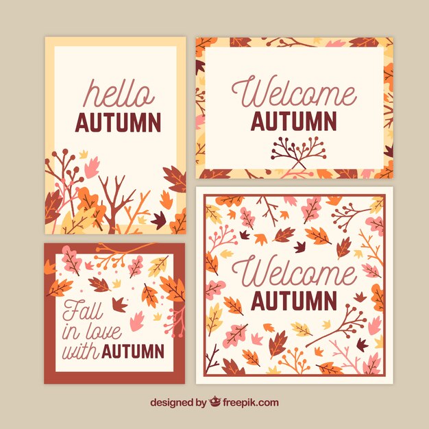 Colección de tarjetas de otoño con diseño plano